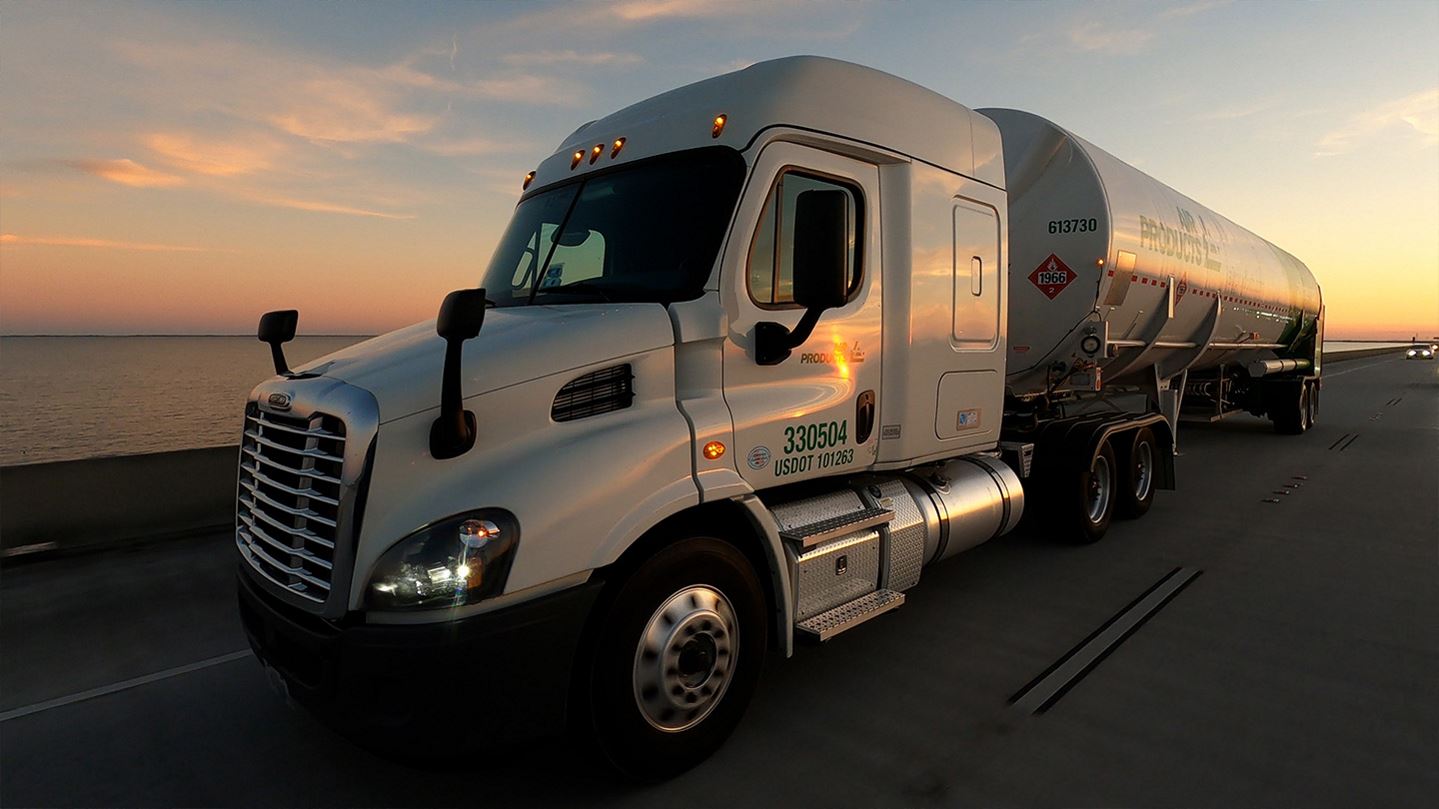 Hydrogen truck on highway