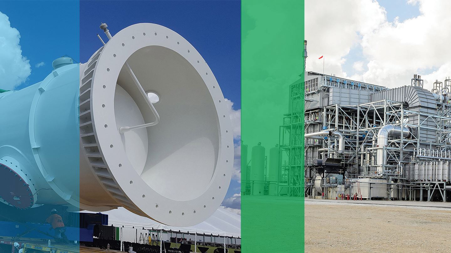 Collage picturing LNG heat exchanger and industrial gas plant in Baytown, Texas