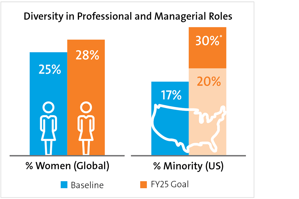 Graphic illustrating diversity goals for women and minorities in professional and managerial roles