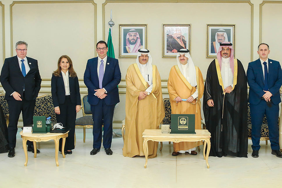 Christopher Rodriguez and Prince Saud bin Nayef bin Abdulaziz Al Saud at signing ceremony for Female Engineers & Technical Associates (FETA)