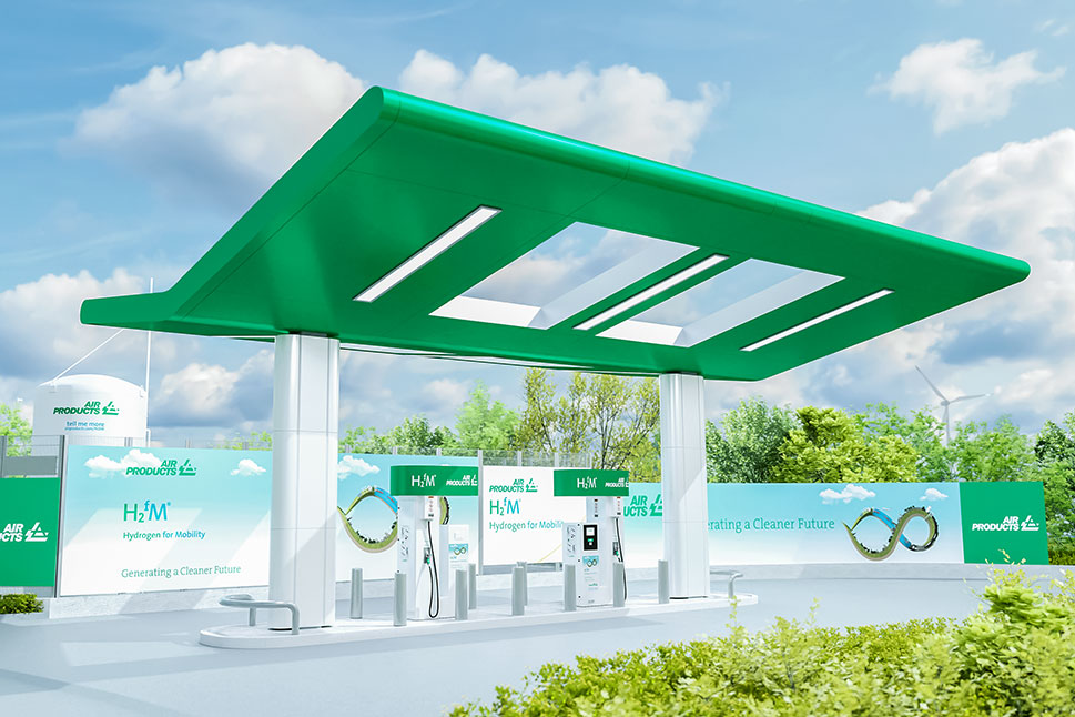 Artist rendering of Rotterdam green hydrogen refueling station for trucks